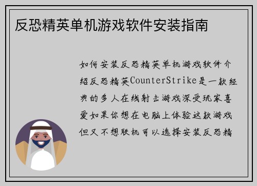 反恐精英单机游戏软件安装指南
